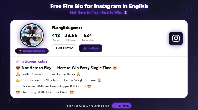 Free Fire Bio for Instagram in English